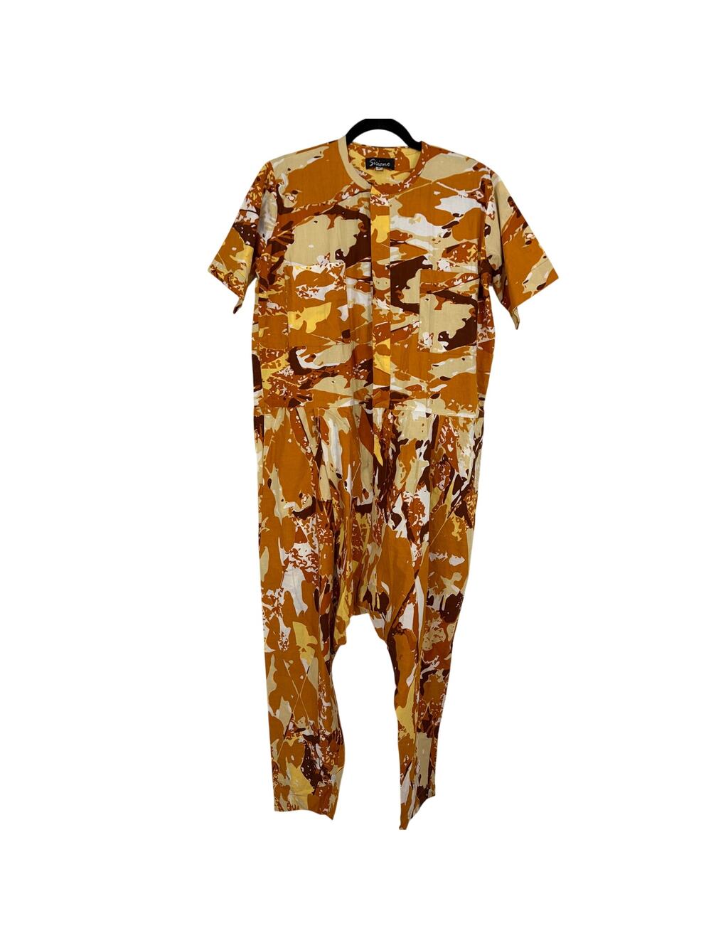 Sisiano Women's Vintage 80's/90's Orange Yellow Camo Boho Jumpsuit Size Medium